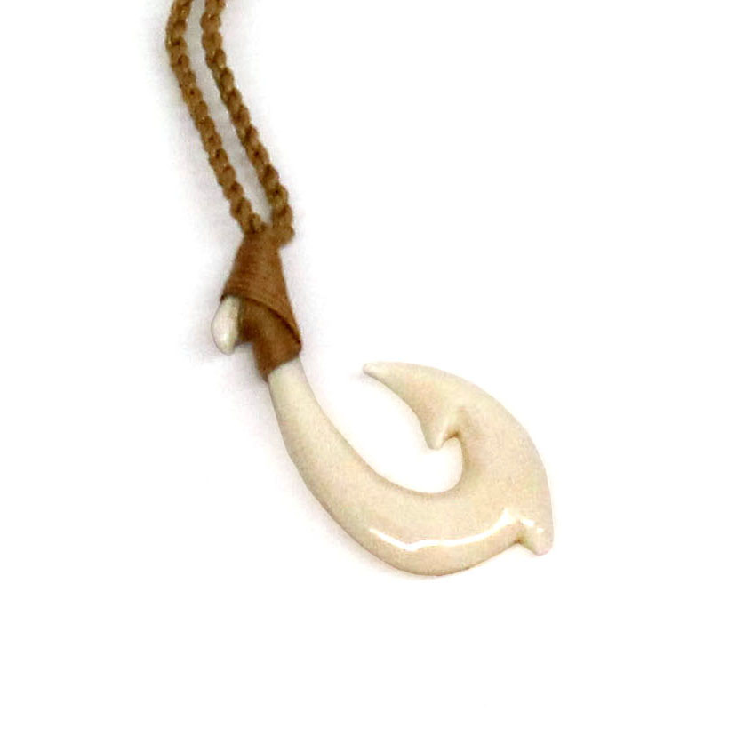 Kiva Store | Black Bone Unisex Hand Carved Bone Necklace - Antique Fish Hook